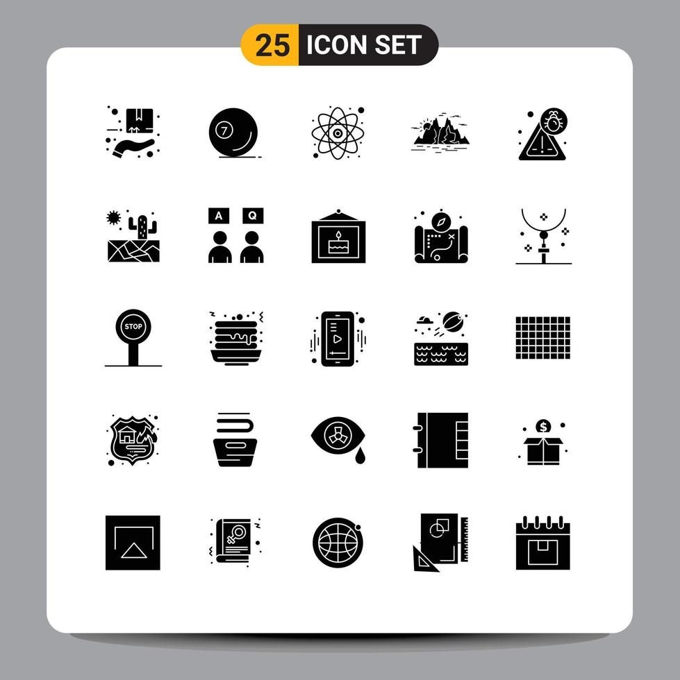 User Interface Pack of 25 Basic Solid Glyphs of water landscape ball hill study Editable Vector Design Elements
