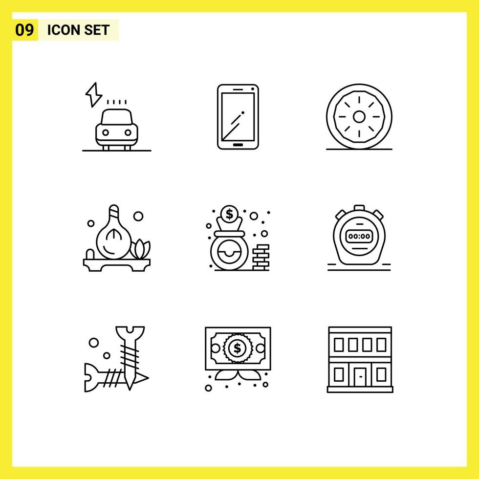 9 Universal Outlines Set for Web and Mobile Applications aroma oil samsung herb pumpkin pie Editable Vector Design Elements