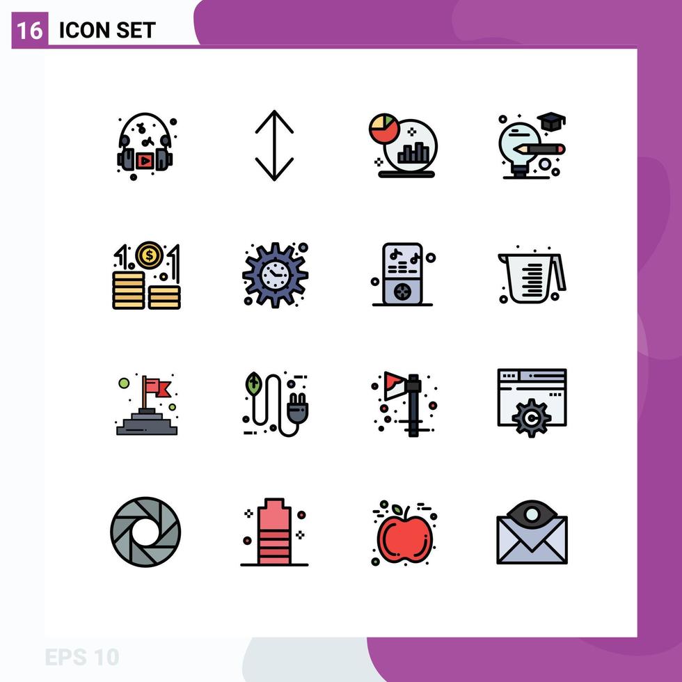 grupo de 16 líneas llenas de color plano, signos y símbolos para el gráfico de carrera de inicio, elementos de diseño de vectores creativos editables ligeros de negocios