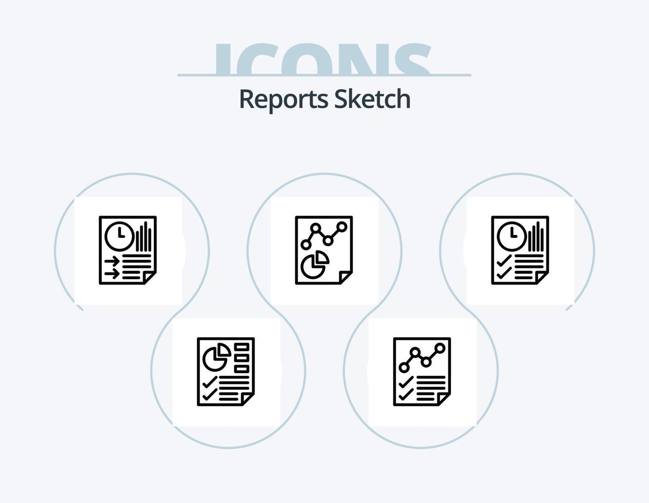 informes sketch line icon pack 5 diseño de iconos. documento. barras. página. informe. página vector