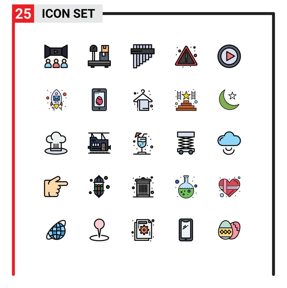 Editable Vector Line Pack of 25 Simple Filled line Flat Colors of play multimedia instrument control risk Editable Vector Design Elements