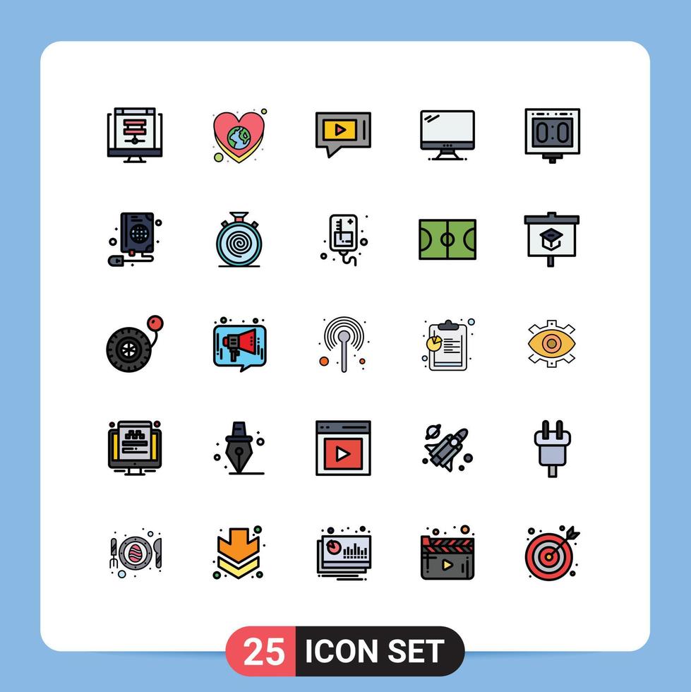 Filled line Flat Color Pack of 25 Universal Symbols of pc device care monitor service Editable Vector Design Elements