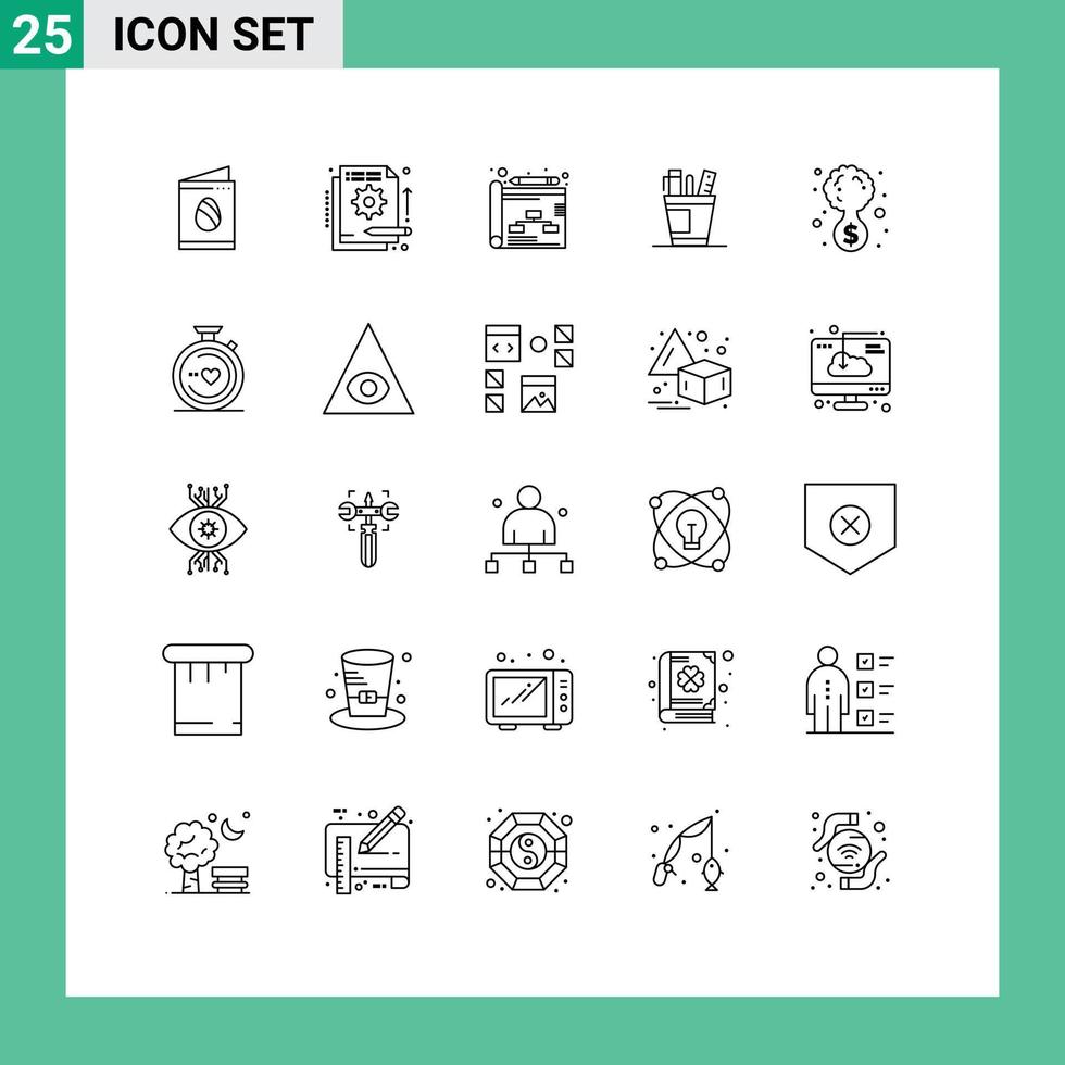 Line Pack of 25 Universal Symbols of supply organizer information office pen Editable Vector Design Elements