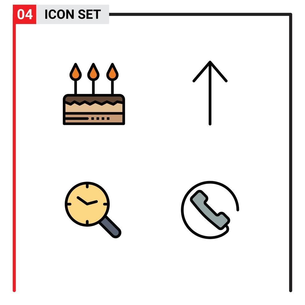 Mobile Interface Filledline Flat Color Set of 4 Pictograms of cake watch holiday up answer Editable Vector Design Elements