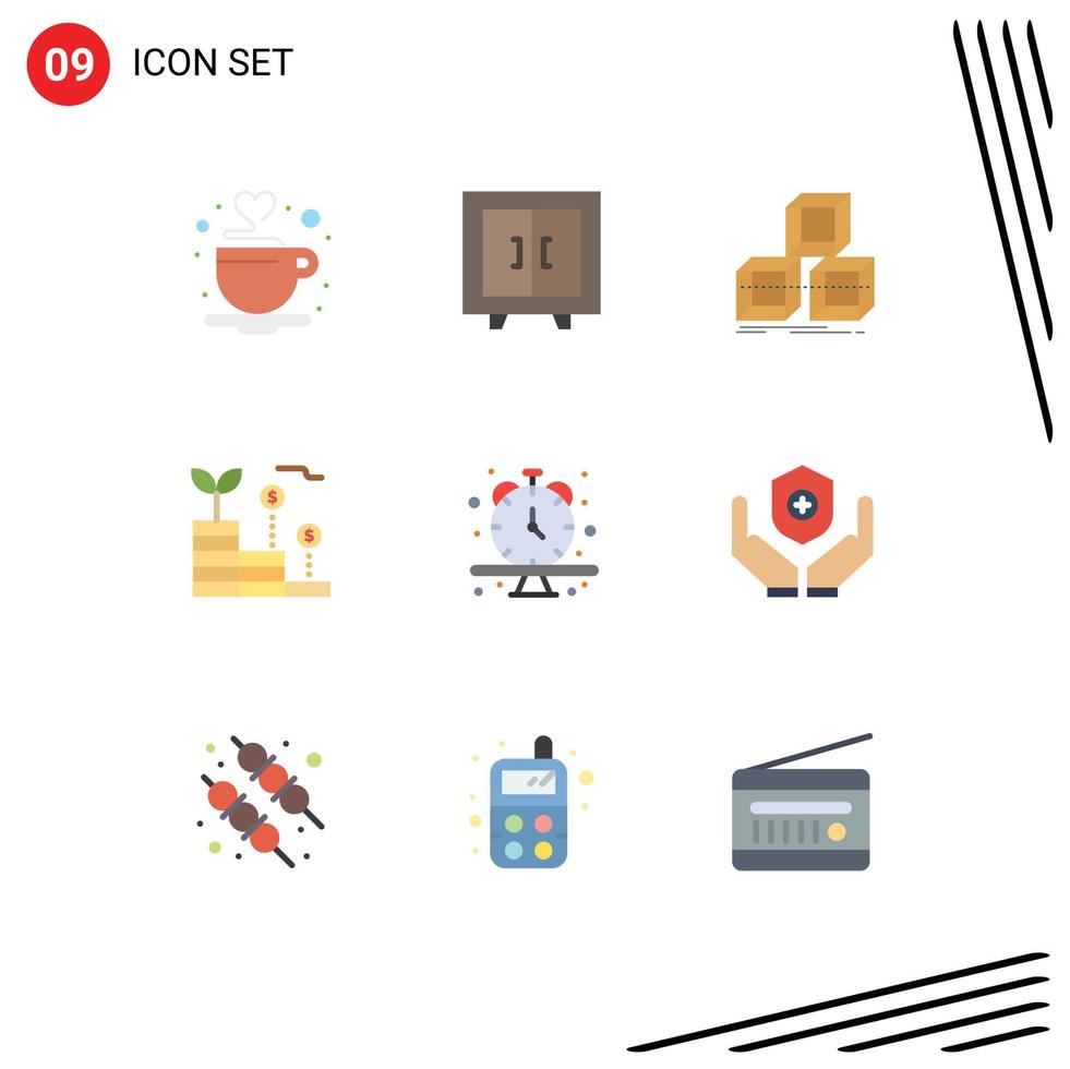 Flat Color Pack of 9 Universal Symbols of schedule money arrange investment finance Editable Vector Design Elements