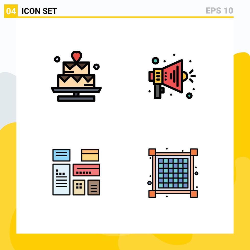 4 Filledline Flat Color concept for Websites Mobile and Apps cake native advertising valentine speaker grid Editable Vector Design Elements