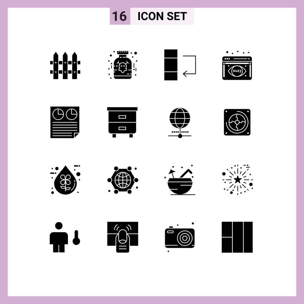 Set of 16 Commercial Solid Glyphs pack for report page data document data visualization Editable Vector Design Elements