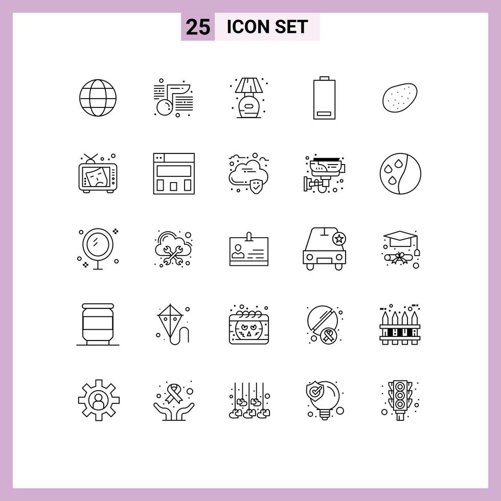 Modern Set of 25 Lines and symbols such as food low living energy electric Editable Vector Design Elements