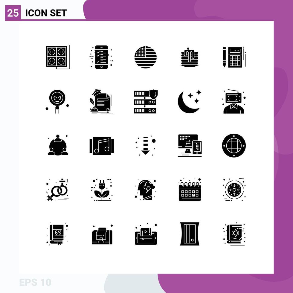 Pictogram Set of 25 Simple Solid Glyphs of calc canada american wedding cake cake Editable Vector Design Elements