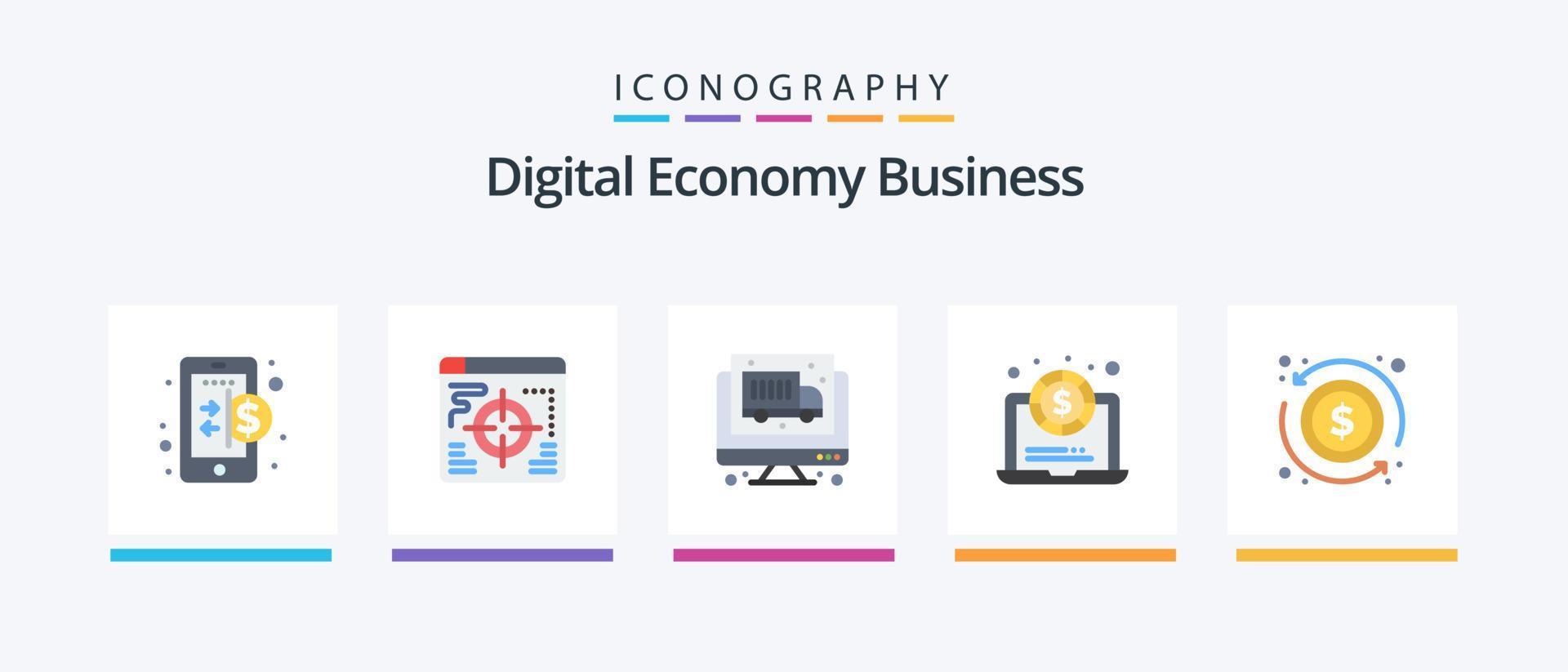 Digital Economy Business Flat 5 Icon Pack Including . exchange. truck. dollar. money. Creative Icons Design vector