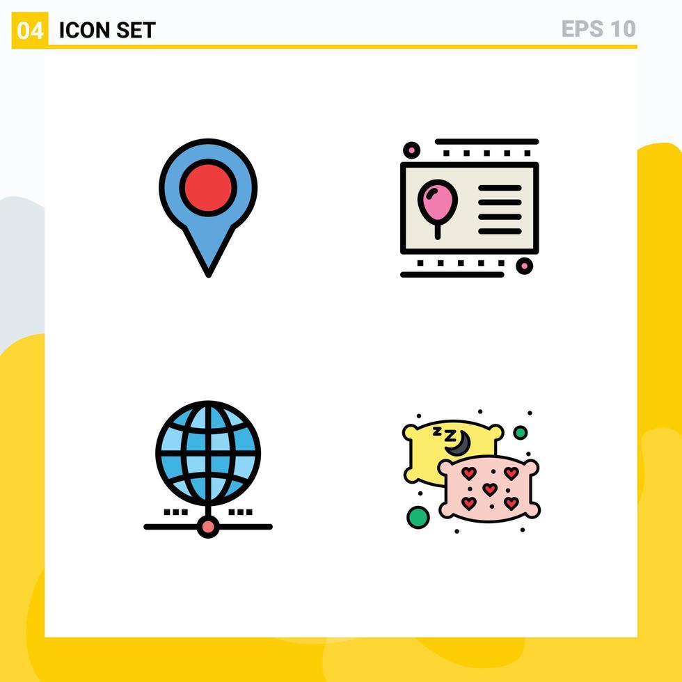 4 Thematic Vector Filledline Flat Colors and Editable Symbols of location globe pin kid data Editable Vector Design Elements