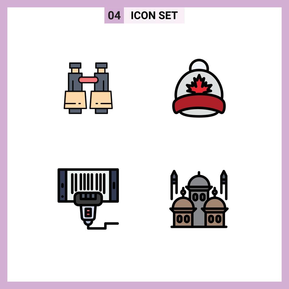 Universal Icon Symbols Group of 4 Modern Filledline Flat Colors of binoculars machine vision leaf scan Editable Vector Design Elements
