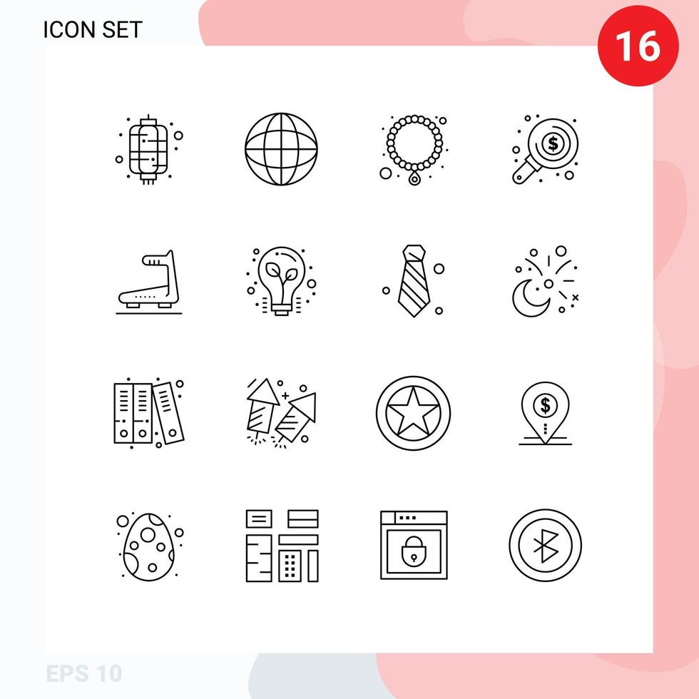 User Interface Pack of 16 Basic Outlines of treadmill running necklace machine search Editable Vector Design Elements