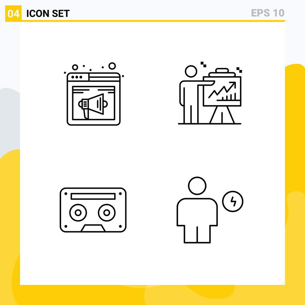 4 User Interface Line Pack of modern Signs and Symbols of browser graph speaker business audio Editable Vector Design Elements