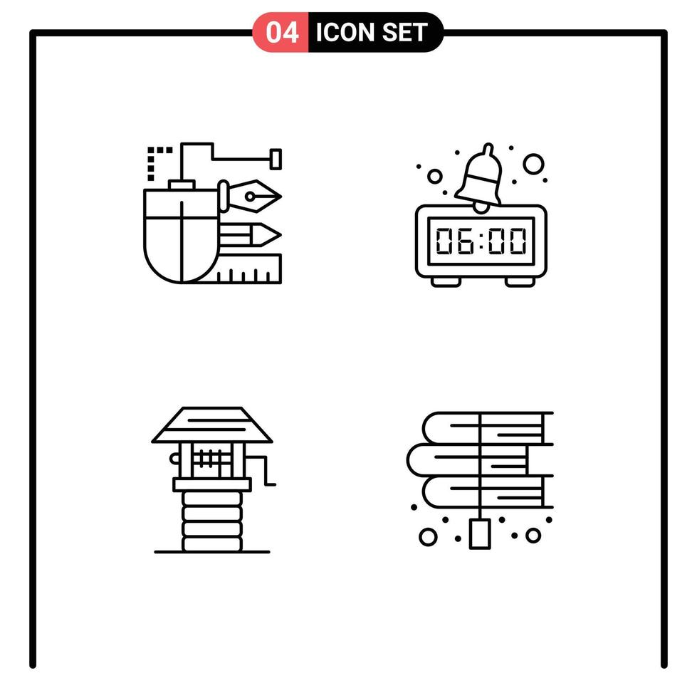 Universal Icon Symbols Group of 4 Modern Filledline Flat Colors of mouse farm pencil clock well Editable Vector Design Elements