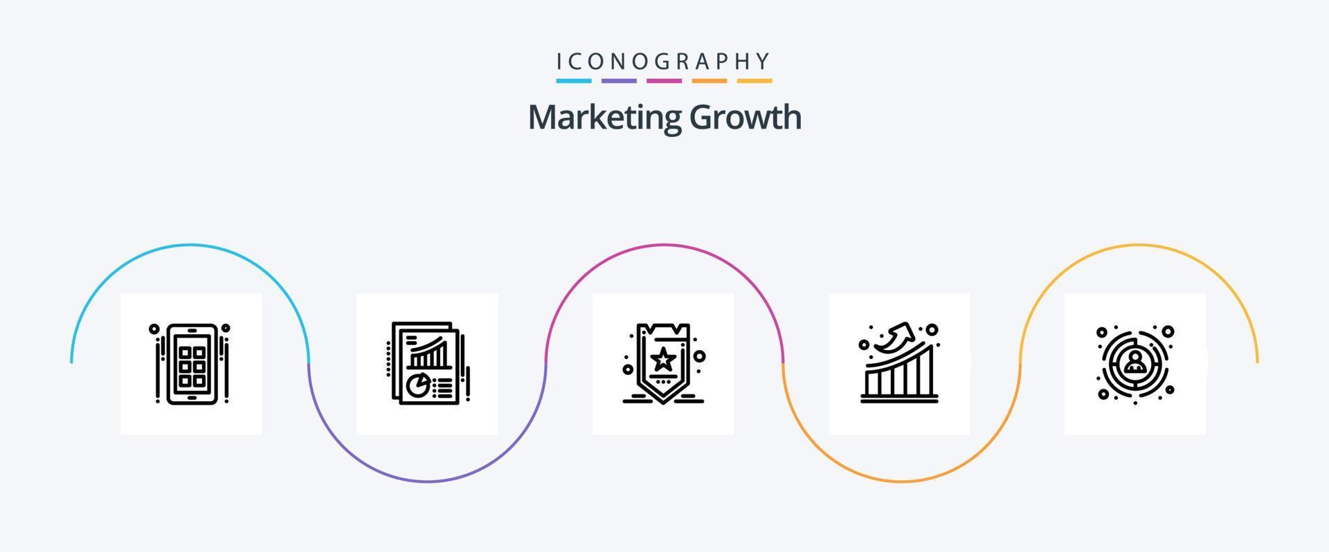 paquete de iconos de la línea 5 de crecimiento de marketing que incluye al cliente. hasta. marketing. Estadísticas. grafico vector