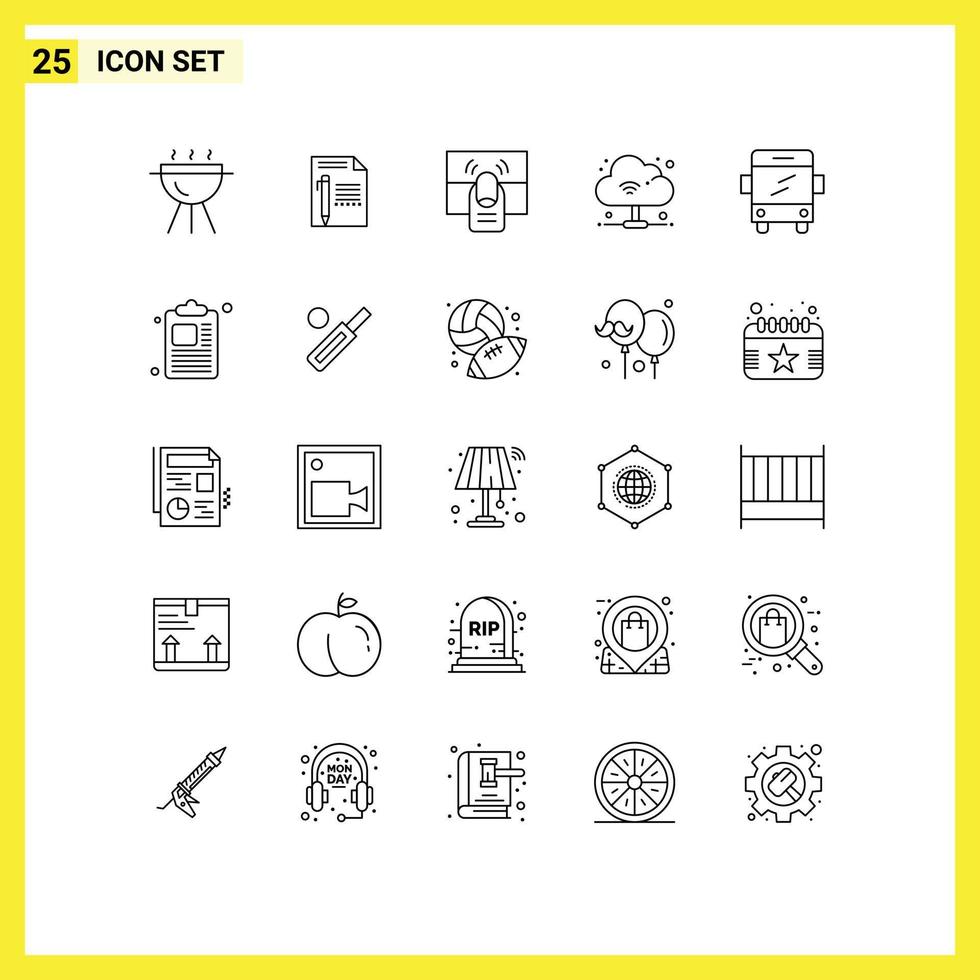 Editable Vector Line Pack of 25 Simple Lines of bus internet write cloud one Editable Vector Design Elements