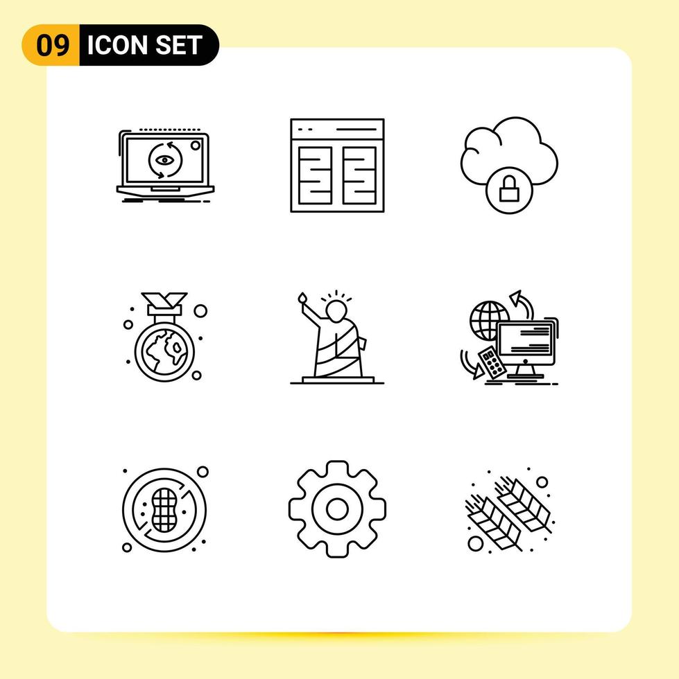 9 Thematic Vector Outlines and Editable Symbols of landmarks ecology interface earth day lock Editable Vector Design Elements