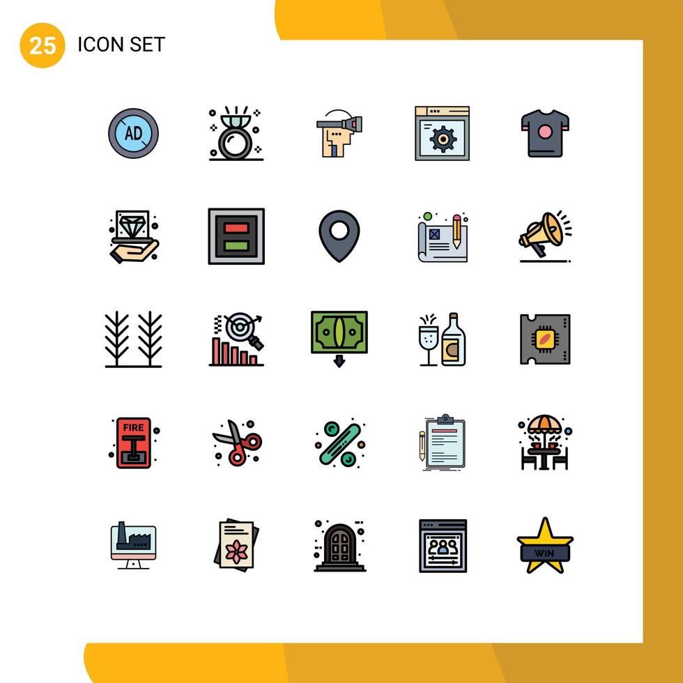 Filled line Flat Color Pack of 25 Universal Symbols of shirt internet virtual gear web Editable Vector Design Elements