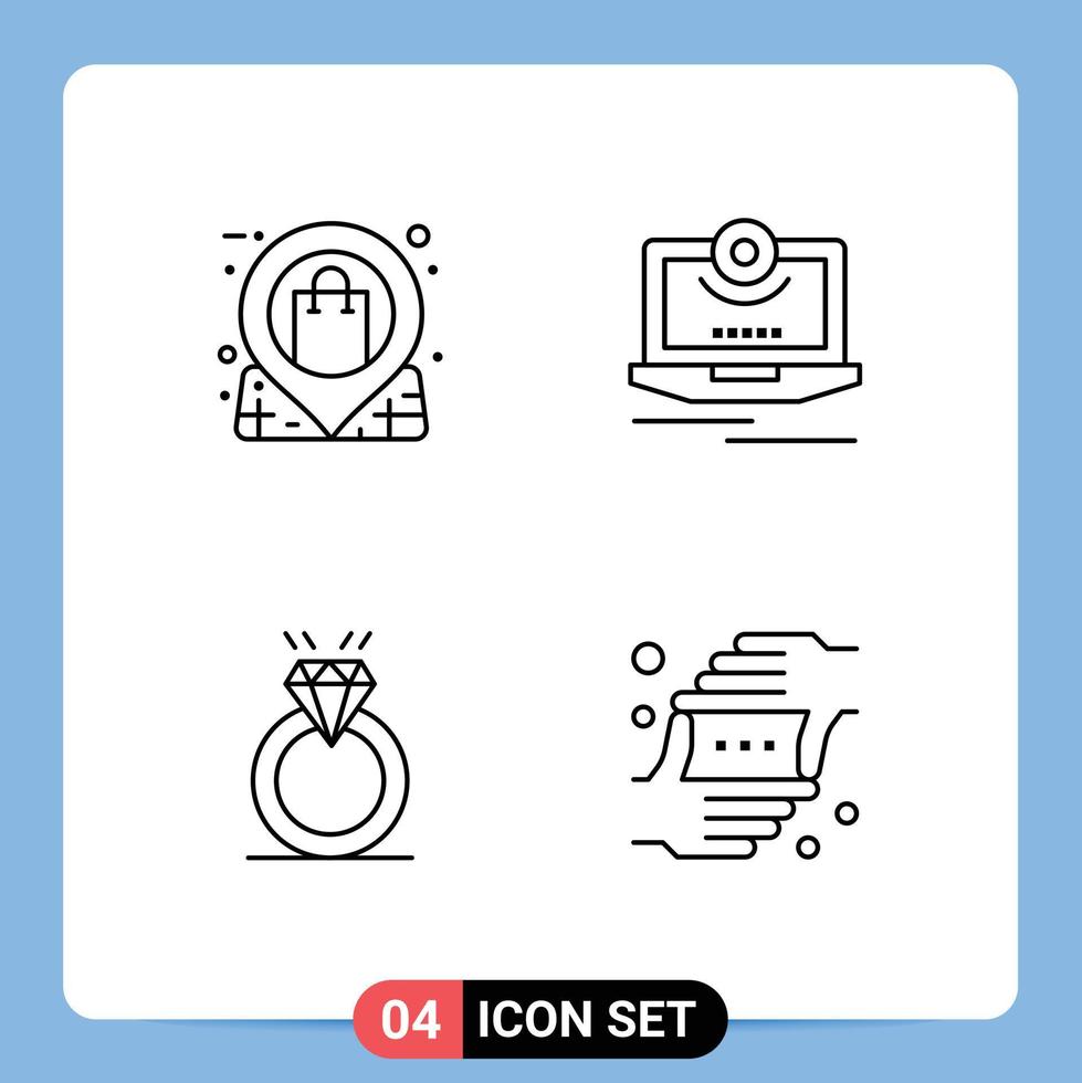 grupo de símbolos de iconos universales de 4 colores planos de línea de relleno modernos de ubicación video tienda cámara diamante elementos de diseño vectorial editables vector