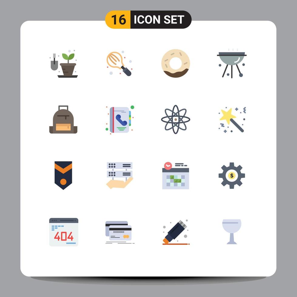 Universal Icon Symbols Group of 16 Modern Flat Colors of gardening donuts baking kitchen barbecue Editable Pack of Creative Vector Design Elements