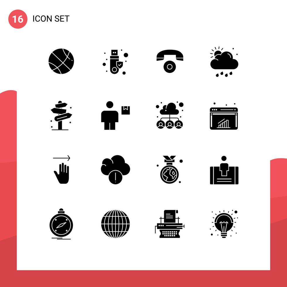 Set of 16 Modern UI Icons Symbols Signs for sign direction call beach weather Editable Vector Design Elements