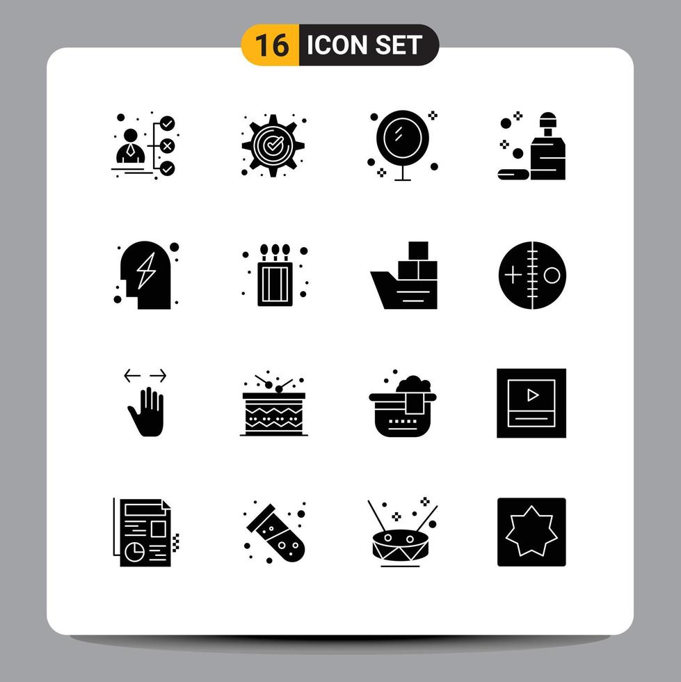 Set of 16 Modern UI Icons Symbols Signs for soap clean mark care mirror Editable Vector Design Elements