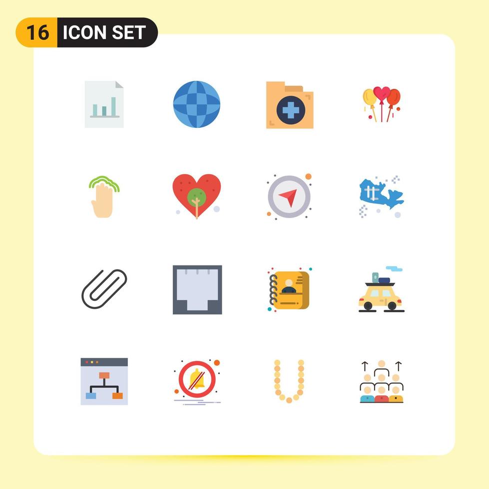 Modern Set of 16 Flat Colors and symbols such as analytics document world education folder Editable Pack of Creative Vector Design Elements