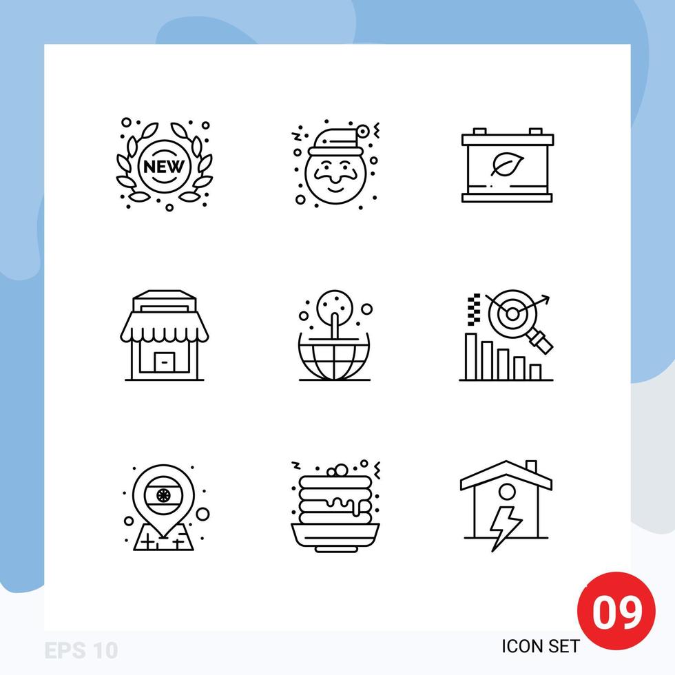 Editable Vector Line Pack of 9 Simple Outlines of business globe battery earth real Editable Vector Design Elements