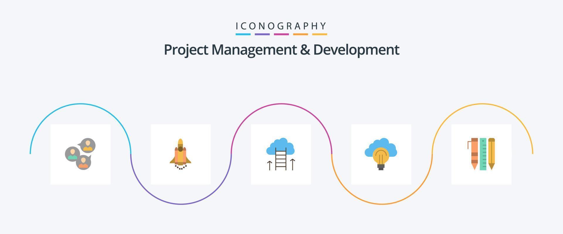 Project Management And Development Flat 5 Icon Pack Including focus. light. promote. idea. success vector
