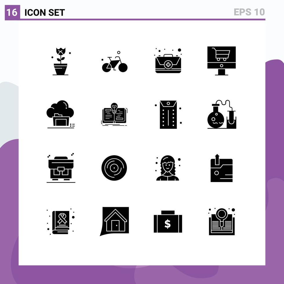 Set of 16 Modern UI Icons Symbols Signs for archive shop aid online cart Editable Vector Design Elements