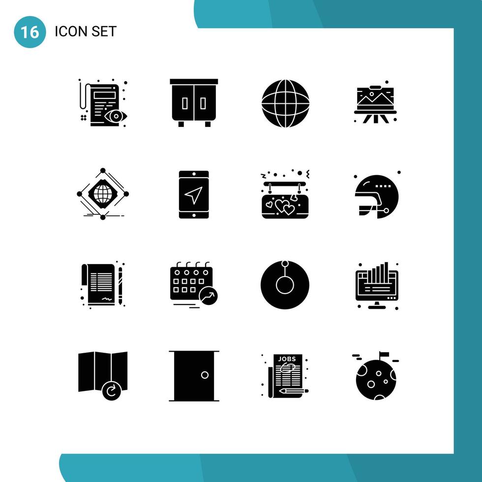 Solid Glyph Pack of 16 Universal Symbols of complex graphic world easel designing Editable Vector Design Elements