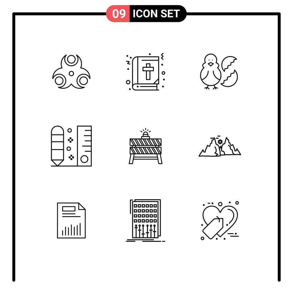 Group of 9 Modern Outlines Set for scale pencil egg draw happy Editable Vector Design Elements