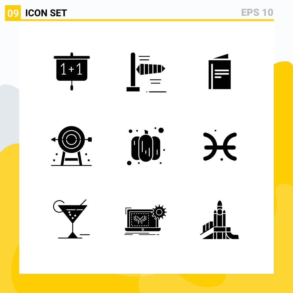Group of 9 Solid Glyphs Signs and Symbols for pumpkin strategy card planning corporate Editable Vector Design Elements