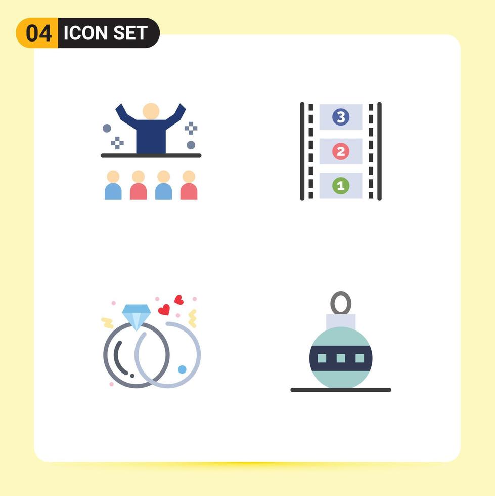 4 Thematic Vector Flat Icons and Editable Symbols of communication engagement motivation film stip rings Editable Vector Design Elements