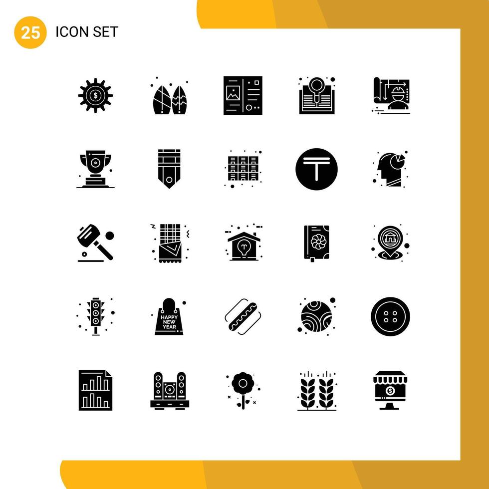 25 Universal Solid Glyphs Set for Web and Mobile Applications architecture research surfboard explore vacation Editable Vector Design Elements