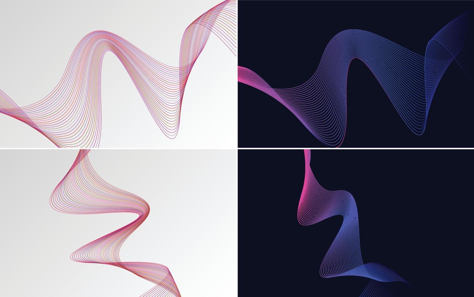 Set of 4 geometric wave pattern background Abstract waving line vector