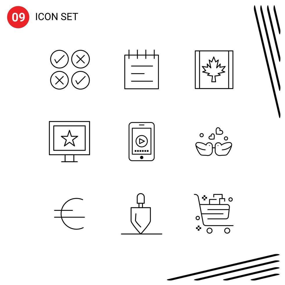 Modern Set of 9 Outlines and symbols such as birds play flag cell tv Editable Vector Design Elements