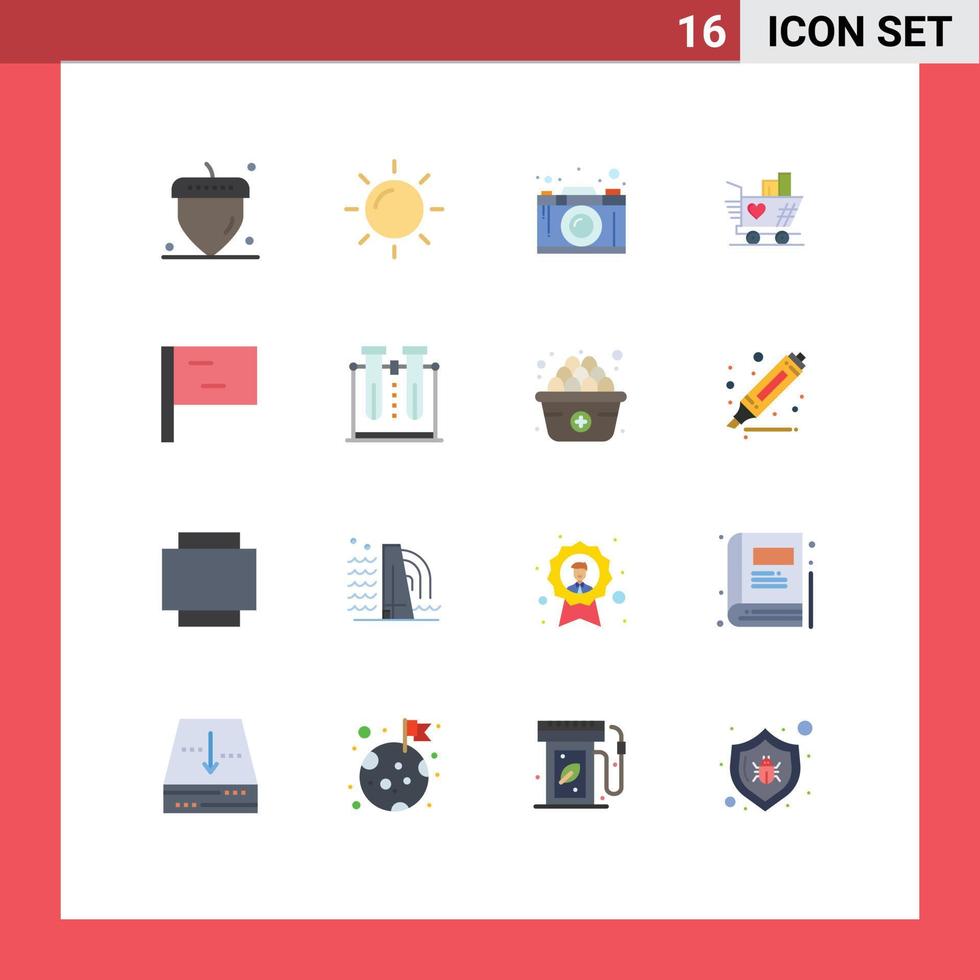Set of 16 Vector Flat Colors on Grid for acorn graphic day camera trolly Editable Pack of Creative Vector Design Elements