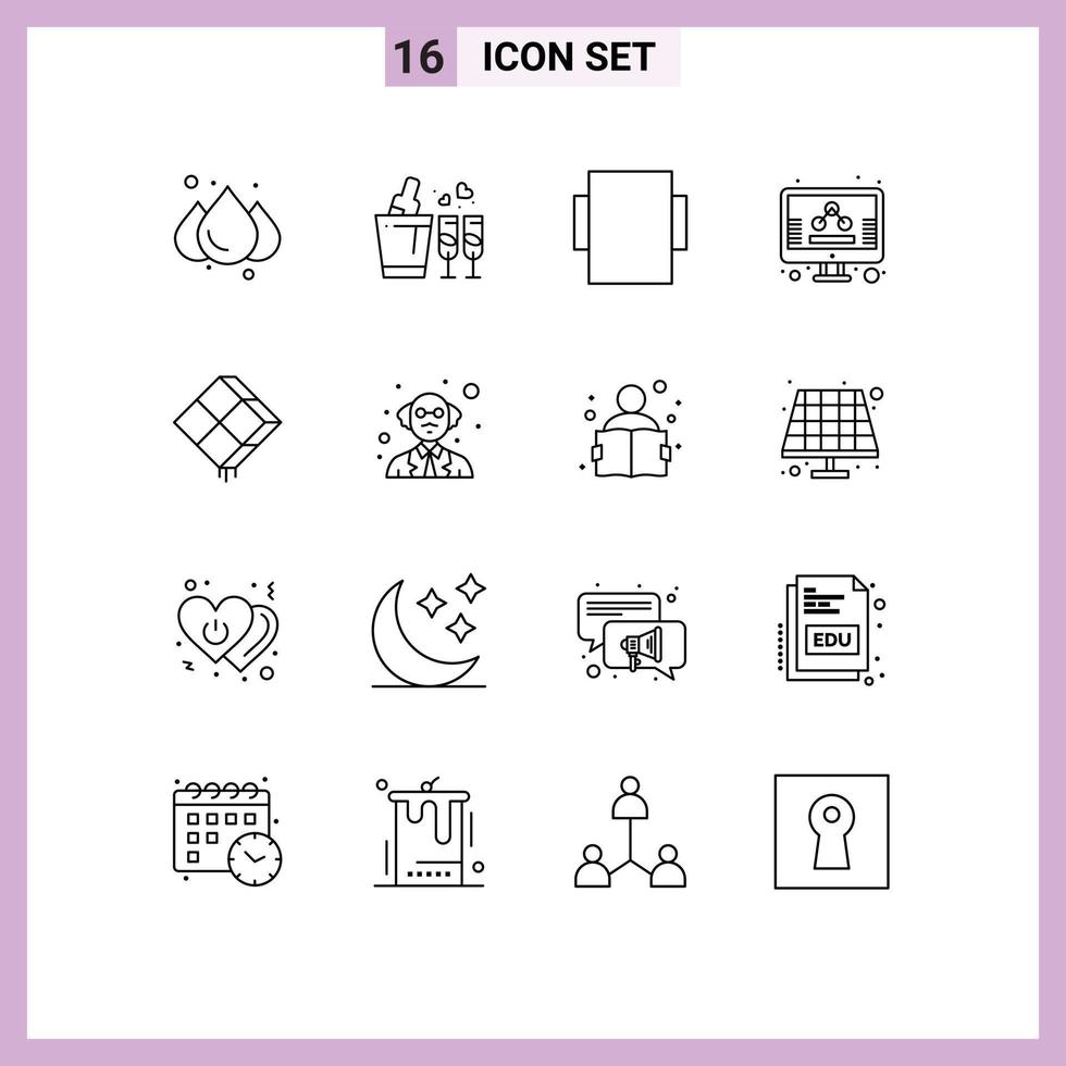 Pack of 16 Modern Outlines Signs and Symbols for Web Print Media such as islam hanging rotate decor screen Editable Vector Design Elements