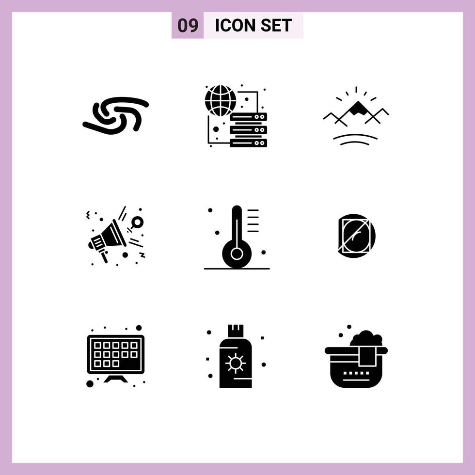Group of 9 Modern Solid Glyphs Set for appliance presentation mountains opinion feedback Editable Vector Design Elements