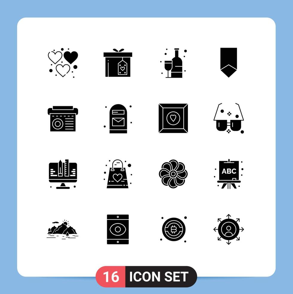 Solid Glyph Pack of 16 Universal Symbols of device medal shopping badge achievement Editable Vector Design Elements