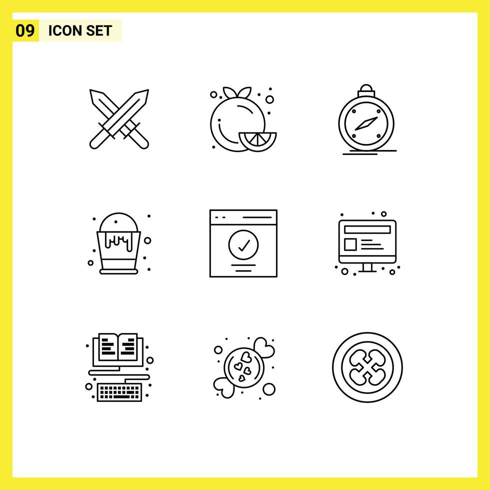 Universal Icon Symbols Group of 9 Modern Outlines of communication art compass color location Editable Vector Design Elements