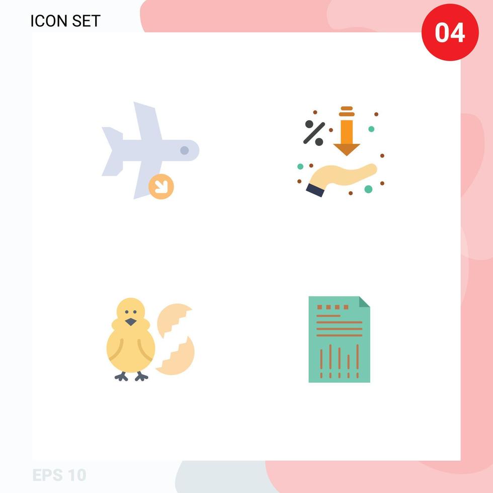 Pack of 4 Modern Flat Icons Signs and Symbols for Web Print Media such as flight offer transport percent chicken Editable Vector Design Elements