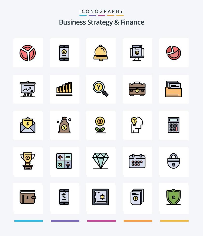 Creative Business Strategy And Finance 25 Line FIlled icon pack  Such As website. shopping. . online. christmas bell vector