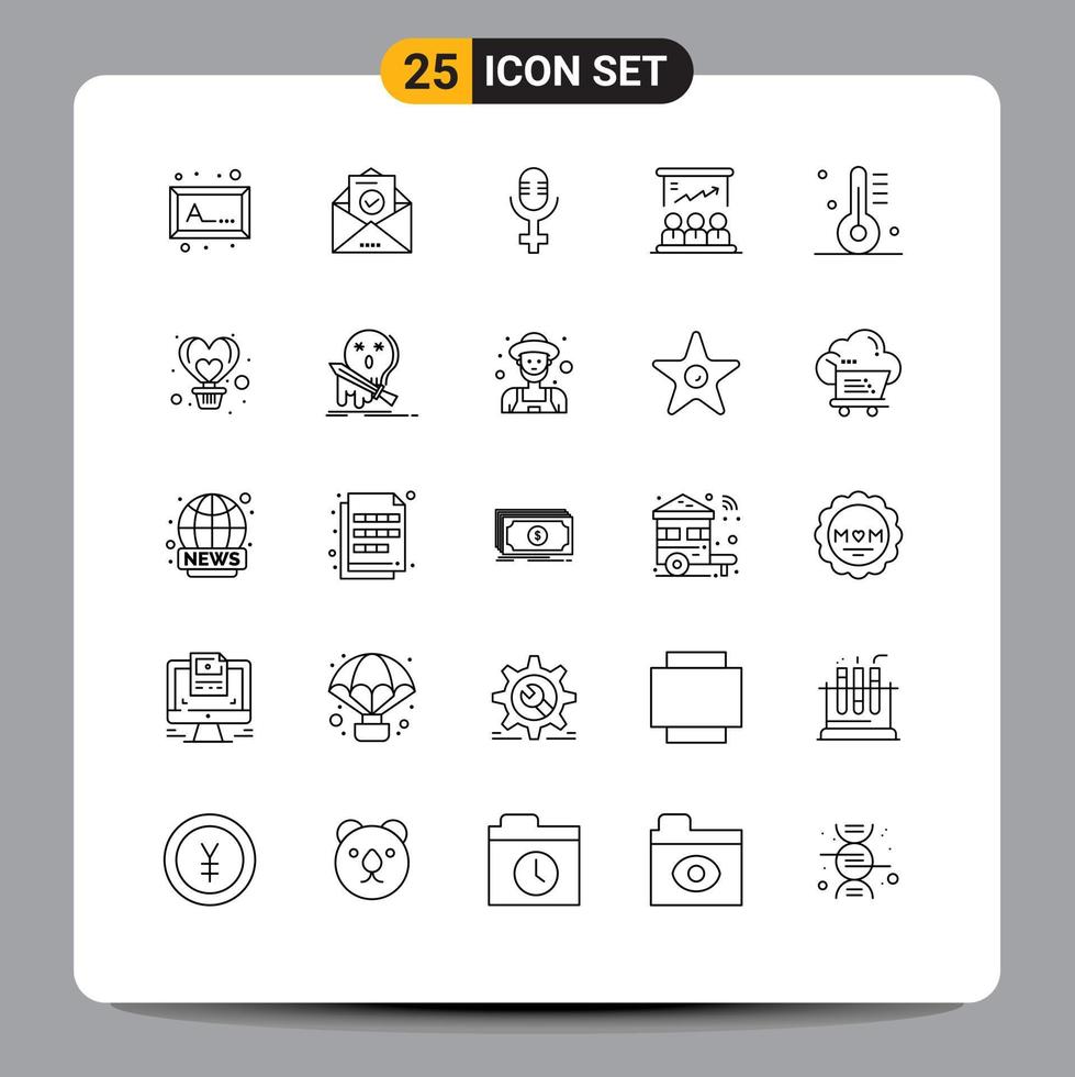 Set of 25 Commercial Lines pack for food cooking record appliance team Editable Vector Design Elements