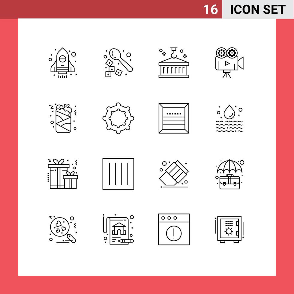 Modern Set of 16 Outlines and symbols such as drink video business projector camera Editable Vector Design Elements