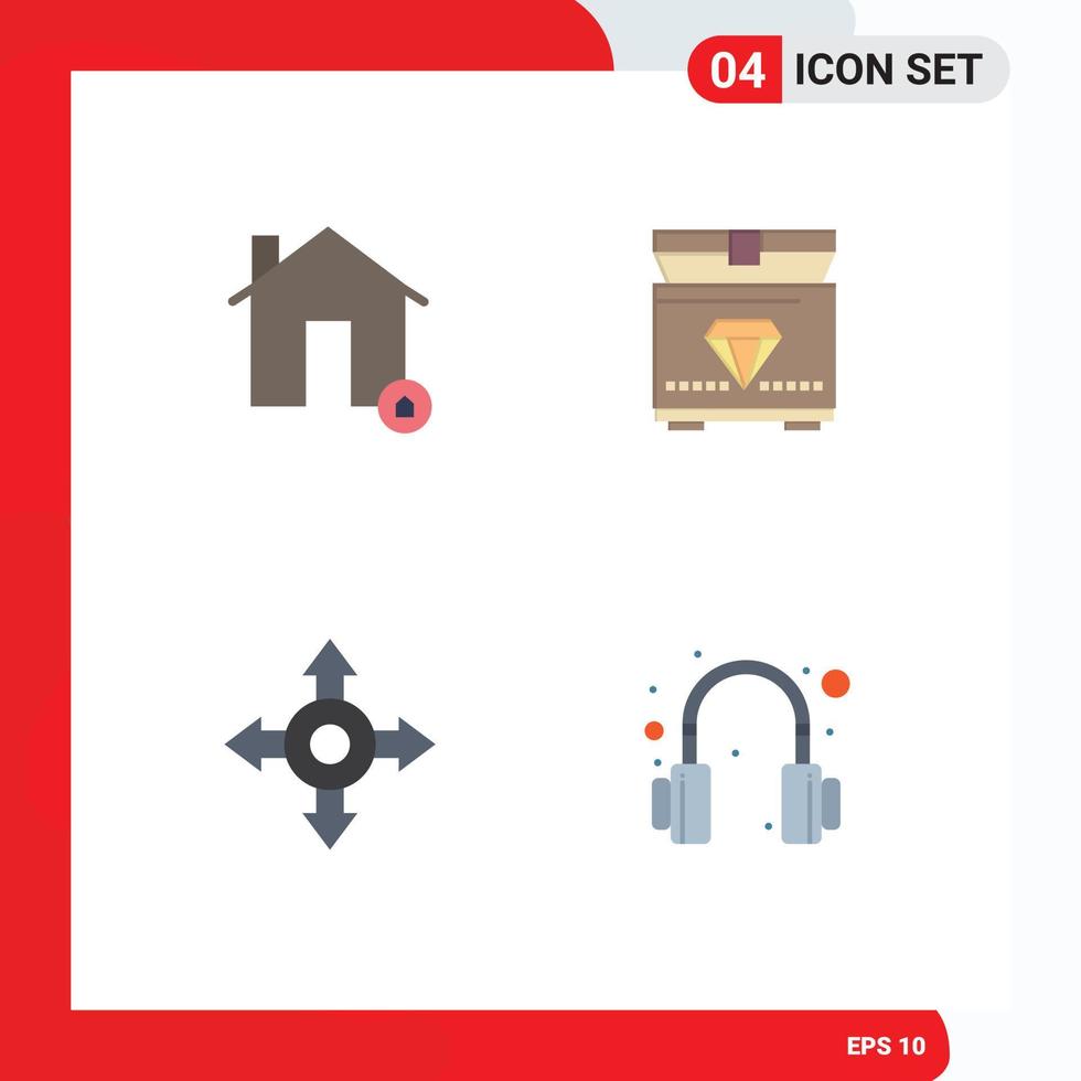 paquete de 4 signos y símbolos de iconos planos modernos para medios de impresión web, como edificios, auriculares, proteger el pecho, auriculares, elementos de diseño vectorial editables vector