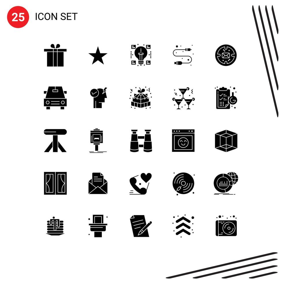 Set of 25 Commercial Solid Glyphs pack for mail finance share business usb Editable Vector Design Elements