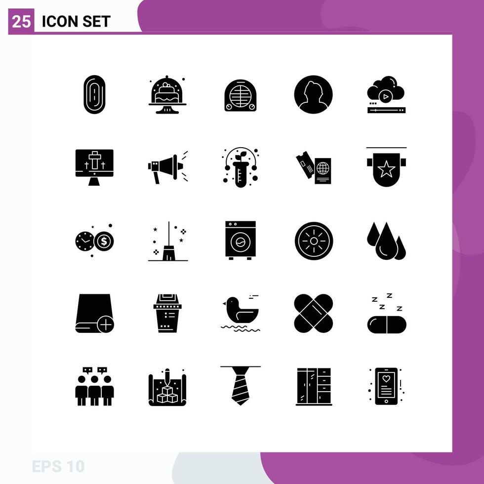 25 User Interface Solid Glyph Pack of modern Signs and Symbols of file user fan round avatar Editable Vector Design Elements